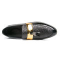 Men Party Flats Black Golden Formal Patchwork Tassel Leather Casuals Shoe Handmade Wedding Men Loafers Moccasins Dress Shoes BunnyGarden.