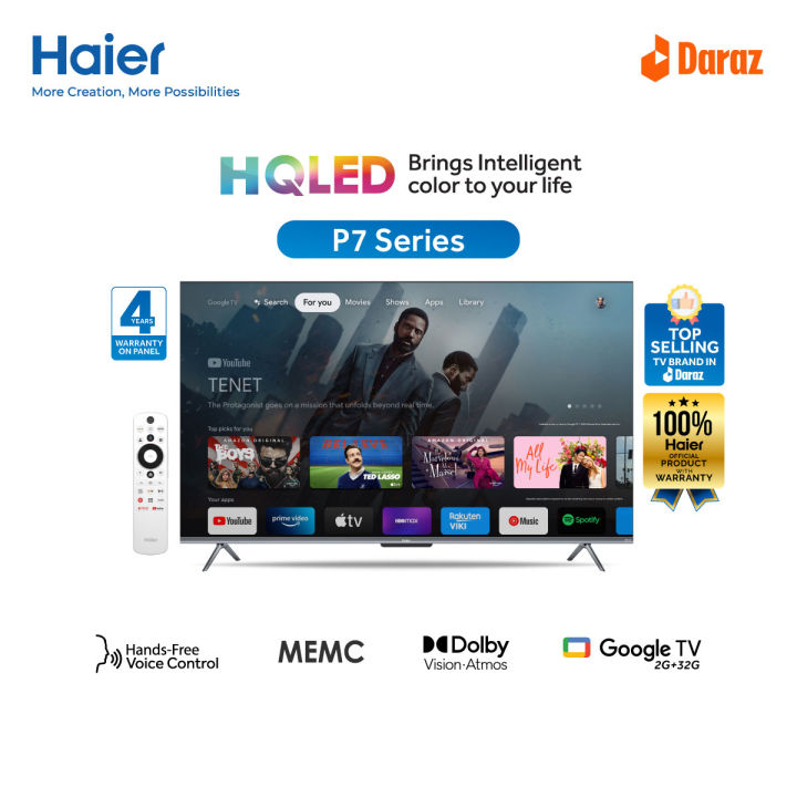 Haier (H43P7UX) 43" HQLED Smart Google TV with Free Bongo Subscription