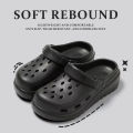 Unisex Black EVA Foam Clogs Lightweight Slip-On Sandals with Ventilation Holes, Non-Slip Sole, Waterproof & Washable for Indoor/Outdoor Use Popular Hole Shoes Summer High Heel Thick Sole Anti Slip Couple Beach Drifting Shoes for Men and Women.