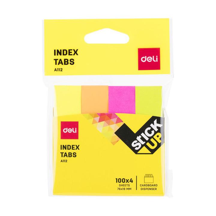 Deli EA11202 Paper Index Tabs 4 Neon Colour Sticky Page Marker for Office School Study