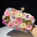 3D Beaded Flower Evening Bag, Elegant Box Clutch Purse, Women's Wedding Handbags For Party Prom. 