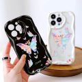 Hontinga for Realme 11 4G Back Cover Colorful Butterfly Phone Case Cream Texture Wavy Edge Soft Mobile Cover.