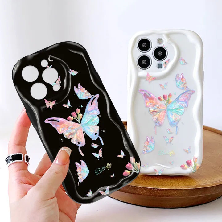 Hontinga%20for%20Realme%2011%204G%20Back%20Cover%20Colorful%20Butterfly%20Phone%20Case%20Cream%20Texture%20Wavy%20Edge%20Soft%20Mobile%20Cover%20-%20Image%203