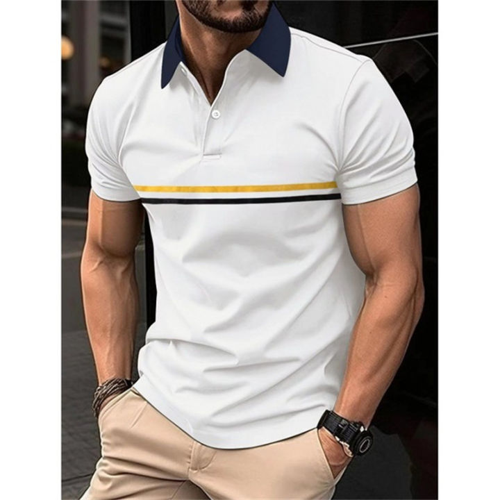 2024%20New%20Men's%20Polo%20Shirt%20Stripes%20Short%20Sleeve%20T-Shirts%20Casual%20Business%20Button%20Top%20Tees%20Summer%20Polo%20Shirts%20High%20Quality%20Clothes%20-%20Image%202