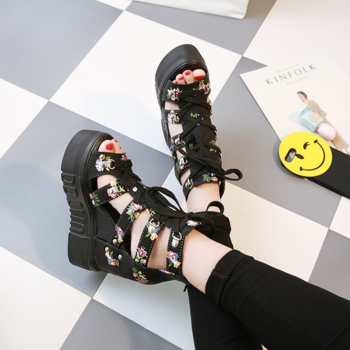 Summer%202024%20New%20Roman%20Sandals%20High%20Heel%20Color-Blocked%20Cross%20Tie%20Up%20Women's%20Shoes%2012cm%20Heel%20Wedge%20Fishbill%20Shoes%20-%20Image%203