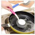 1Pc Long Handle Steel Sponge Scrubber Kitchen Pan Pot Scourer Cleaning Brush.