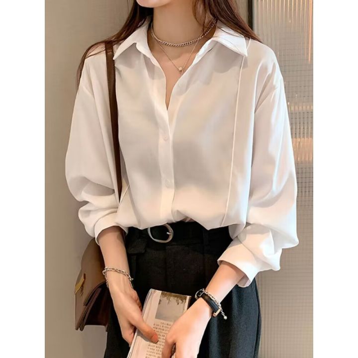 White%20Shirt%20for%20Women%20Spring%20Summer%20New%20Versatile%20Design%20Sense%20Niche%20Top%20Young%20Long%20Sleeve%20Base%20Bandage%20Dress%20Shirt%20Coat%20-%20Image%204