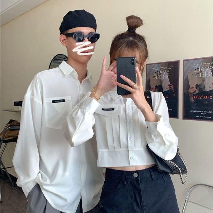 Spring and Autumn New Korean Style Loose Design POLO Young Couple Clothes Long Sleeve Shirt Top Female Student Fashion