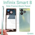 For Infinix Smart 8 X6525 Side Frame + Back Panel Housing + Camera Glass Back shell Replacement Spare Parts. 