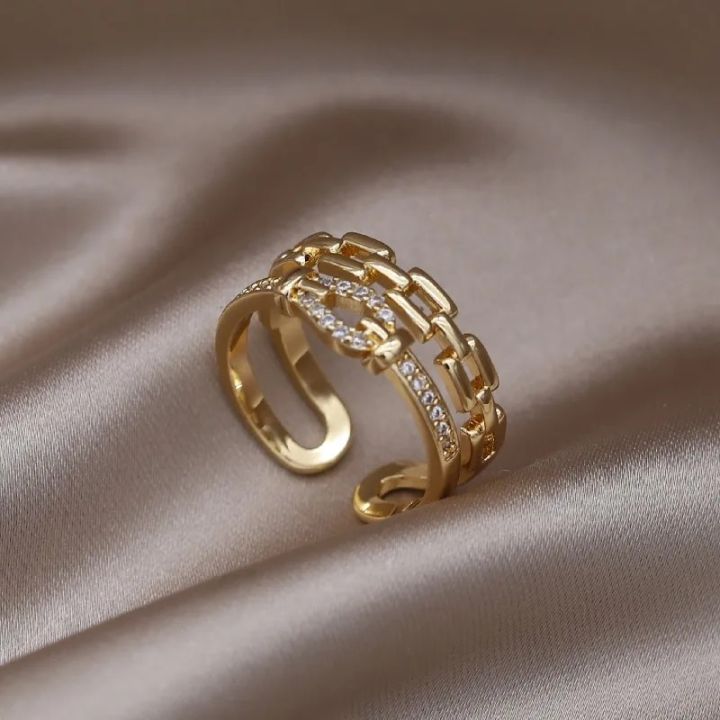 14K gold plated 2023 Korean new fashion jewelry double-layer zircon cross ring elegant women's opening daily work accessories