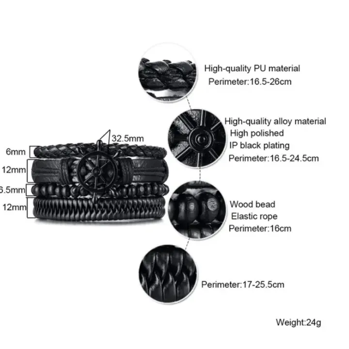 Fashionable%20Trendy%204%20Pcs/%20Set%20Multilayer%20Leather%20Bracelet%20for%20Men%20Simple%20Stylish%20-%20Vintage%20Wooden%20Leather%20Rope%204%20Pcs/set%20Adjustable%20Bracelet%20for%20Men%20New%20Collection/%20Couple%20Bracelet%20for%20Boys%20-%20Image%204