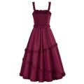 SD Women Renaissance Ruffle Decorated Dress Square Neck Elastic Waist Dress Solid Square Neck Irregular High Low Hem Dresses A30.