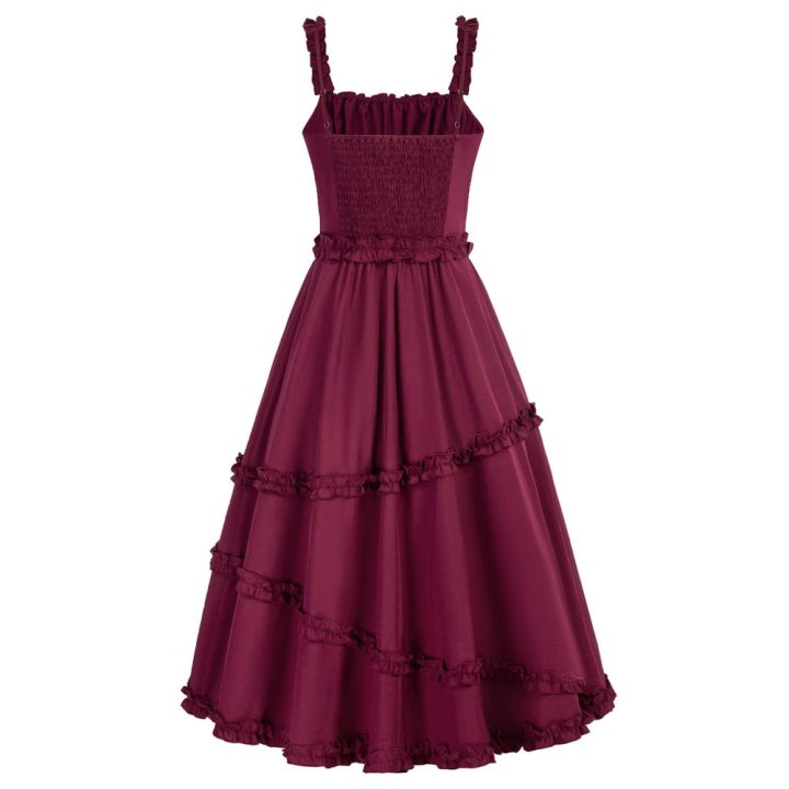SD%20Women%20Renaissance%20Ruffle%20Decorated%20Dress%20Square%20Neck%20Elastic%20Waist%20Dress%20Solid%20Square%20Neck%20Irregular%20High%20Low%20Hem%20Dresses%20A30%20-%20Image%204