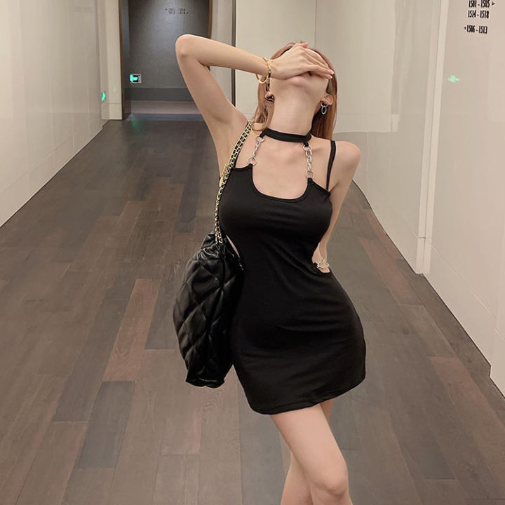 2023%20Hollow%20Sexy%20Chain%20on%20Neck%20Dress%20Women's%20Cold%20High-Grade%20Temperament%20Adult%20Lady%20like%20Woman%20Wind%20Bag%20Arm%20Short%20Skirt%20-%20Image%204