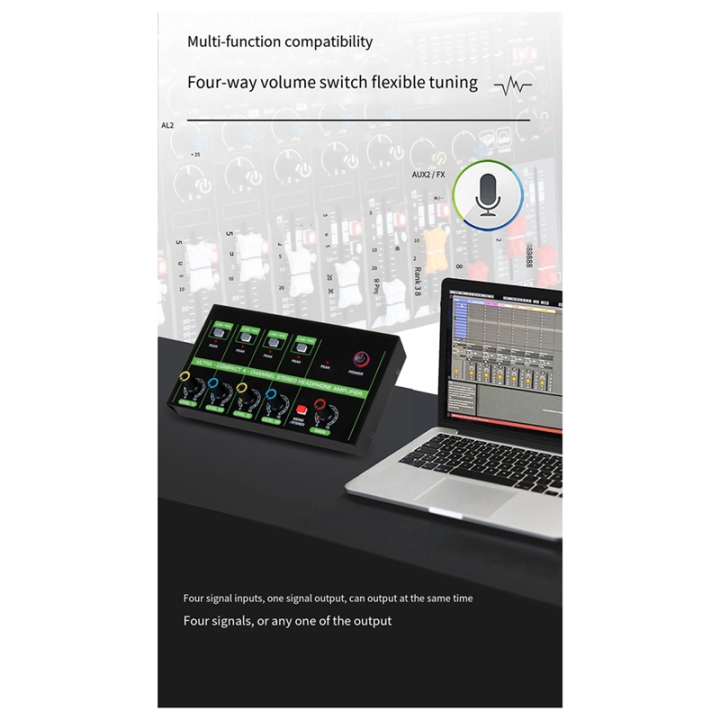 Portable%204-Way%20Audio%20Mixer,%204-in%20and%201-Out%20Stereo%20Mixer,%20Small%20DJ%20Mixer%20Easy%20Install%20Easy%20to%20Use%20-%20Image%204