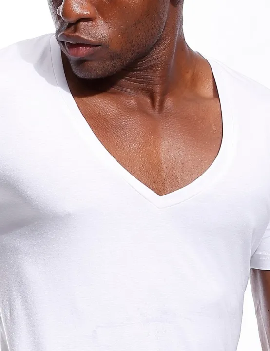 Deep%20V%20Neck%20T%20Shirt%20for%20Men%20Low%20Cut%20Vneck%20Wide%20Vee%20Tee%20Male%20Tshirt%20Invisible%20Undershirt%20Model%20Scoop%20Hem%20Slim%20Fit%20Short%20Sleeve%20-%20Image%206
