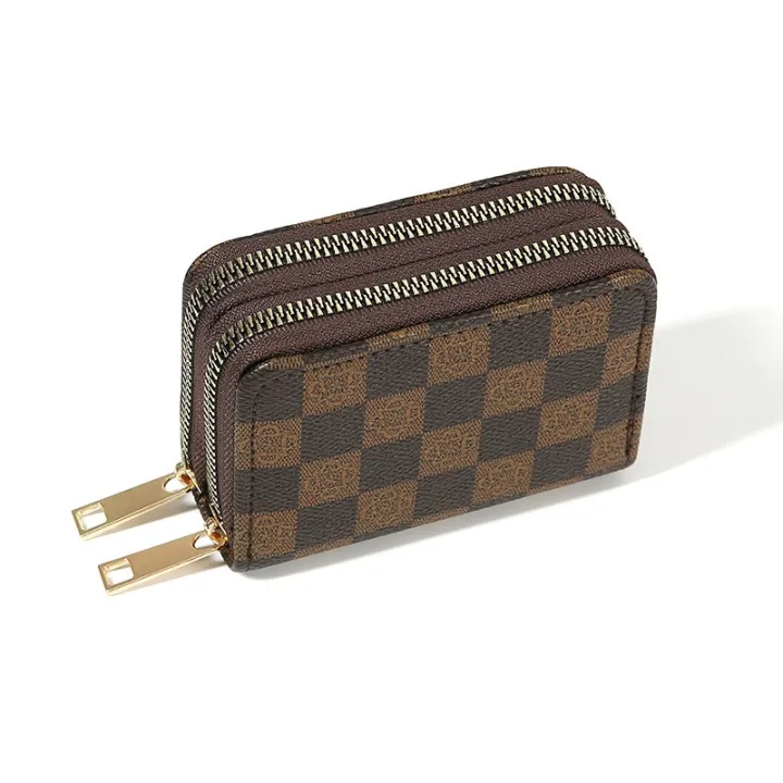 New%20double%20zipper%20wallet%20popular%20plaid%20flower%20pattern%20multi-function%20multi-card%20slot%20card%20holder%20-%20Image%205