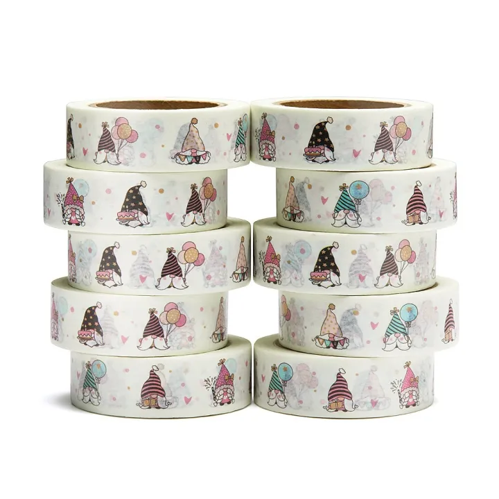 NEW%201PC%2015mm%20x%2010m%20Happy%20Bithday%20Gnome%20Doodle%20Cartoon%20Washi%20Tape%20Scrapbook%20Paper%20Masking%20Adhesive%20Washi%20Tape%20Stationery%20-%20Image%206