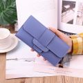 Ladies leather wallet women long flap high-end luxury long multifunctional buckle leather wallet.