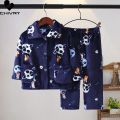 New Kids Boys Girls Autumn Winter Soft Flannel Pajamas Sets Cartoon Long Sleeve Lapel Tops with Pants Pyjamas Sleepwear Clothing. 