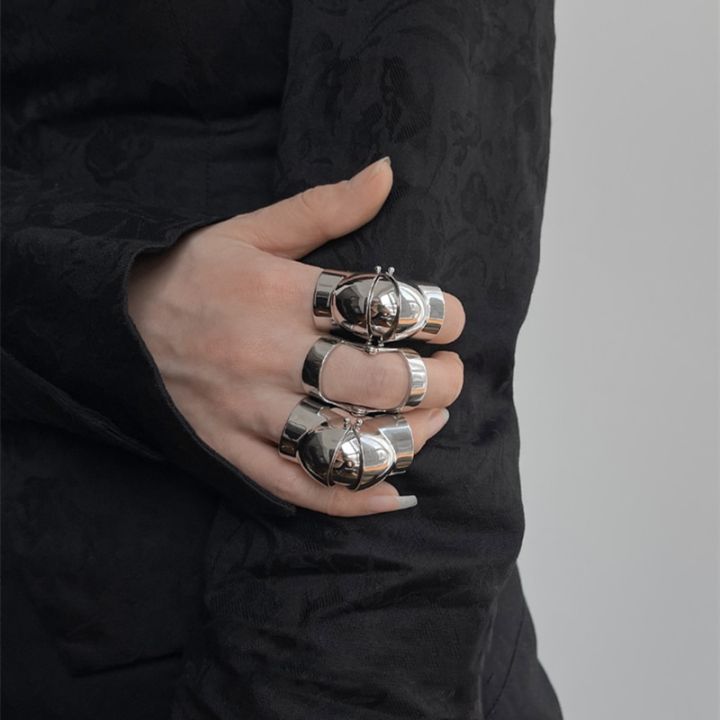 Punk Armour Rings Punk Gothic Rock Scroll Joint Armor Knight Metal Multilayer Finger Rings Cosplay Jewelry