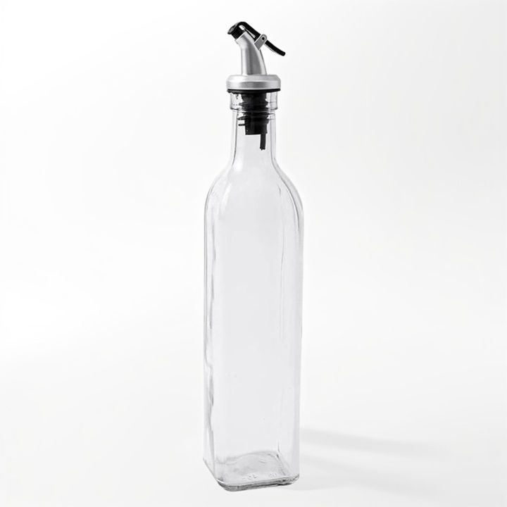 500ml Glass Oil Dispenser Bottle for Kitchen Stainless Steel Leak-Proof Cork Transparent Oil Pourer and Holder