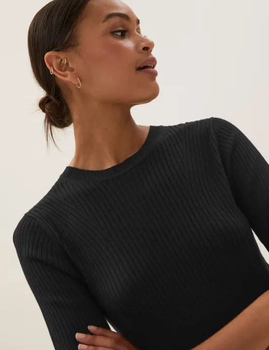 Ladies%20Short%20Sleeve%20Ribbed%20Crew%20Neck%20Knitted%20Sweater%20From%20Levin%20-%20Image%203