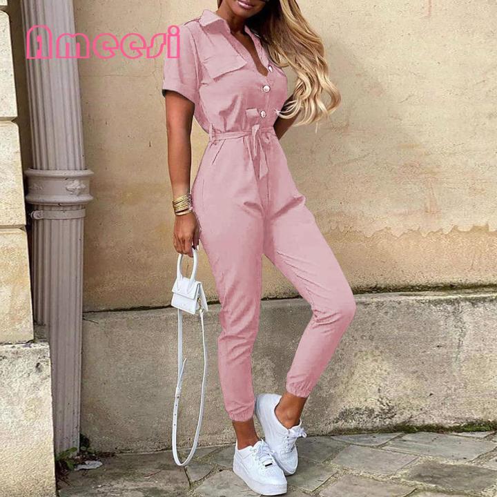 Trousers Jumpsuit Short Sleeve Daily Women Pants Jumpsuit