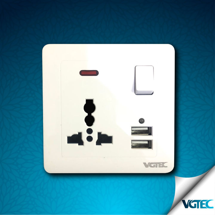 VGTEC - 3 Pin 2 USB socket / USB Socket with Switch (Regular series ...