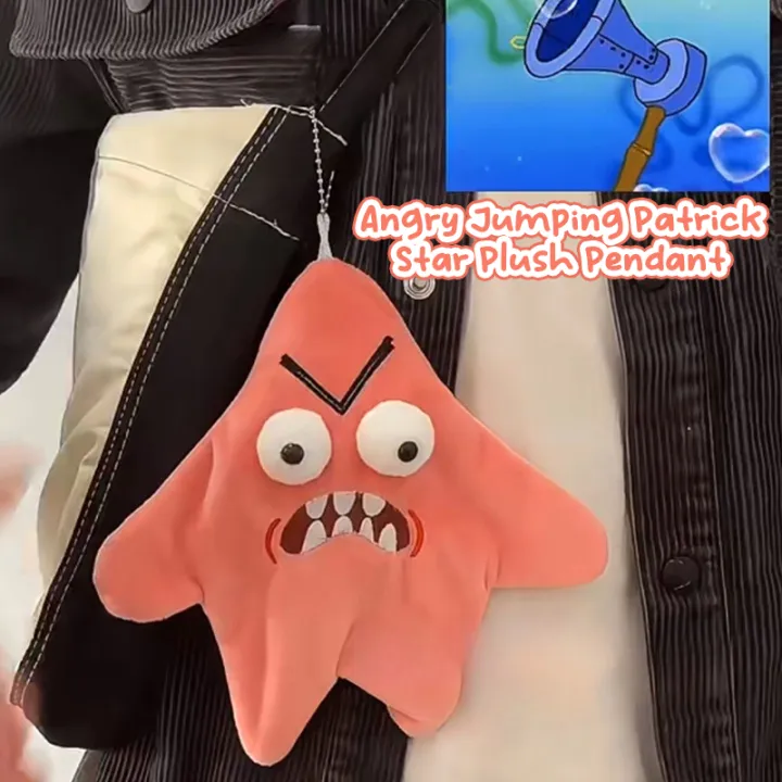 Funny Angry Jumping Patrick Star Plush Toy Moving Starfish Keychain Stuffed Doll Kawaii Toys Backpack Ornament Gifts