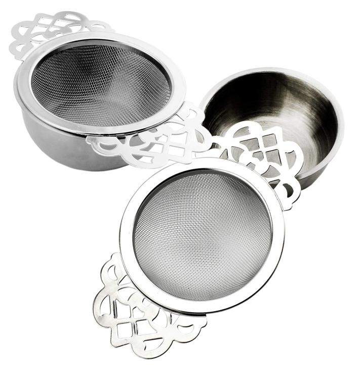 Tea%20Strainers%20with%20Drip%20Bowls%20(2-Pack);%20Elegant%20Stainless%20Steel%20Loose%20Leaf%20Tea%20Strainers%20Exquisite%20Product%20-%20Image%202