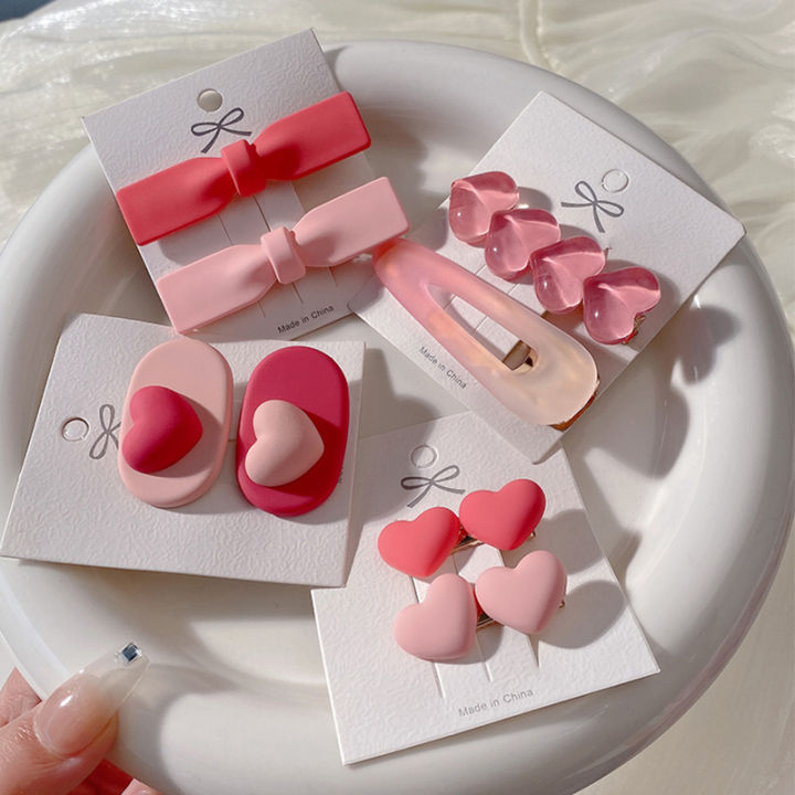2pcs Womens Girls Jelly Color Heart Acetate Hairpins Set Sweet Simple Hair Clips ANLAN