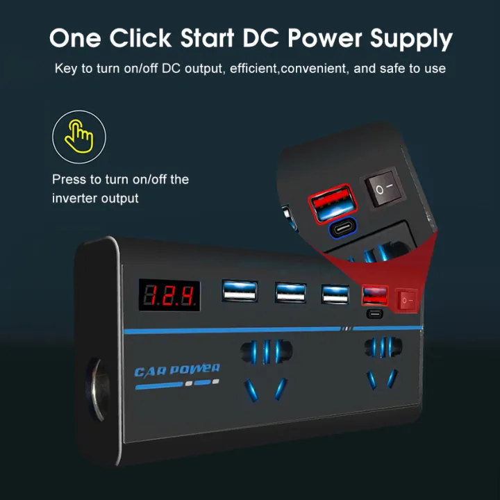 Geepact%20Car%20Inverter%20200W%20Peak%20Power%20Multifunctional%20Automotive%20AC%2012V/24V%20to%20DC%20110V/220V%20Inverters%202%20AC%20Outlets%203%20USB%201%20QC3.0%20Fast%20Charging%20Ports%20Adapter%20DC%20to%20AC%20Inverter%20with%20Digital%20Display%20Ciga-rette%20Lighter%20-%20Image%204