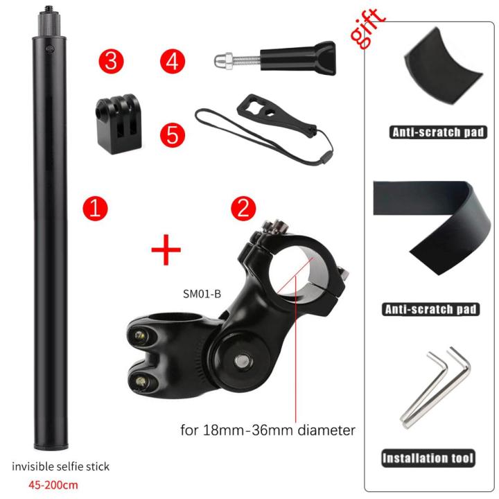 Motorcycle Bicycle Invisible Handlebar Mount Bracket Monopod for GoPro Max Hero 9 Insta360 X2 Sony Camera Moto Bike Accessories