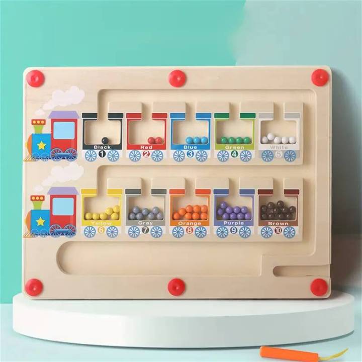Magnetic Color And Number Maze, Wooden Ice Cream Train Puzzles Toys