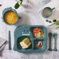 RHS Online 6PCS Baby Eco-friendly Dinnerware Cute Dinosaur Cutlery Plate Bowl Cup Fork Spoon Children Feeding Tableware Set. 