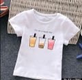 Lovely Kids T Shirt Hot Sale Cartoon Panda Graphic Tees Cute Milk Tea Printed Baby Boys Girls Children Toddler Clothes.