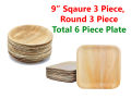 9'' Areca Leaf Plate, 3 Piece Round & 3 Piece Square - 6 Pieces - Eco-Friendly Areca Leaf Plates For Sustainable Dining. 