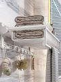 White towel rack non-perforated toilet space aluminum bathroom shelf wall mounted storage bath towel holder washroom. 