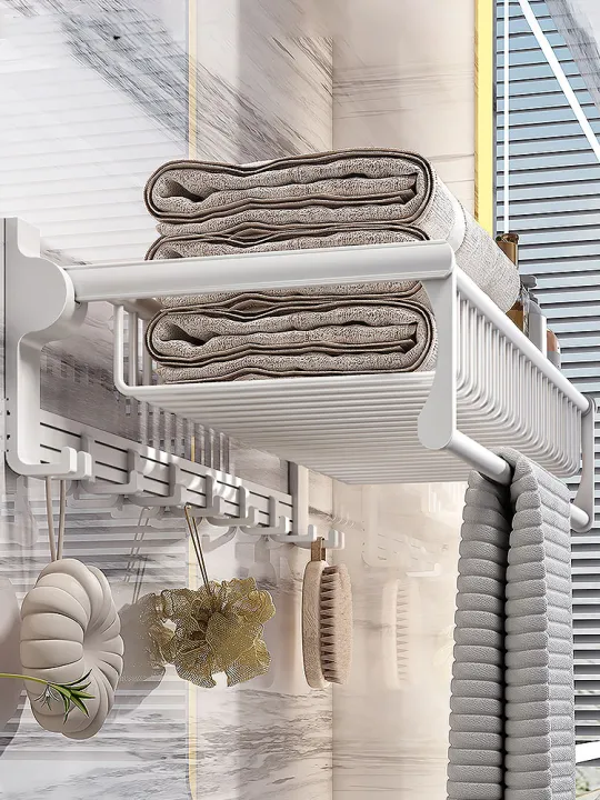 White%20towel%20rack%20non-perforated%20toilet%20space%20aluminum%20bathroom%20shelf%20wall%20mounted%20storage%20bath%20towel%20holder%20washroom%20-%20Image%204