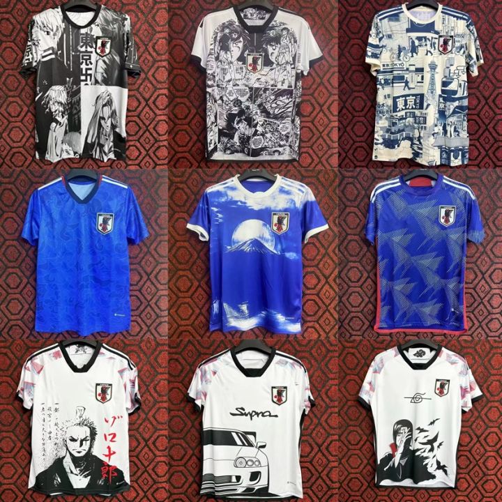 Football jersey on Japanese manga with blue crayons, new dragon ball ersion, hai ersion, supporting one jersey
