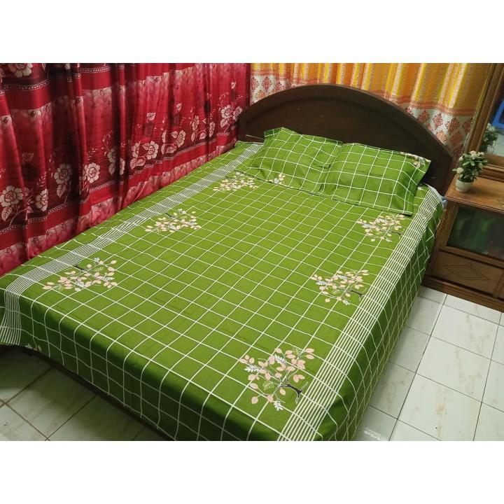 Digital Home Tex Cotton 8.5/7.5 Feet Double Size Bedsheet With Two Pillow Covers - Bed Sheet - bed sheet home tex