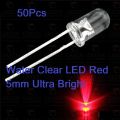 Water Clear LED Red 5mm Ultra Bright-50Pcs. 