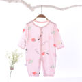 Baby ultra-thin breathable summer long-sleeved printed jumpsuit combed cotton bamboo fiber baby sweatshirt air-conditioned clothing. 