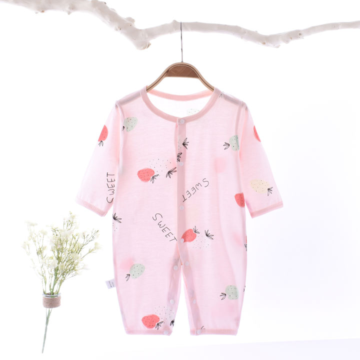 Baby ultra-thin breathable summer long-sleeved printed jumpsuit combed cotton bamboo fiber baby sweatshirt air-conditioned clothing