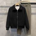 Man Clothes Black Collared Jacket Cardigan Knitted Sweaters for Men Zipper Coat Zip-up Large Big Size Old Korean Style Overfit S.