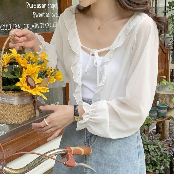 For%20Women%20Fairy%20Thin%20Long%20Sleeves%20Female%20Wraps%20Chiffon%20Summer%20Wrapped%20Poncho%20Lace%20Cardigan%20Sunscreen%20Shawl%20Short%20Top%20Coat%20Shawl%20-%20Image%202