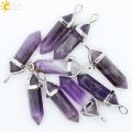 Csja Natural Stone Necklace Crystal Pendant Necklaces Hexagonal Reiki Chakra Raw Purple Gem Women Jewelry E056. 