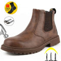 【selevn roind】 Winter Boots Leather Shoes Men Work Safety Shoes Men Indestructible Work Boots Men Safety Boots Steel Toe Shoes Chelsea Boots. 