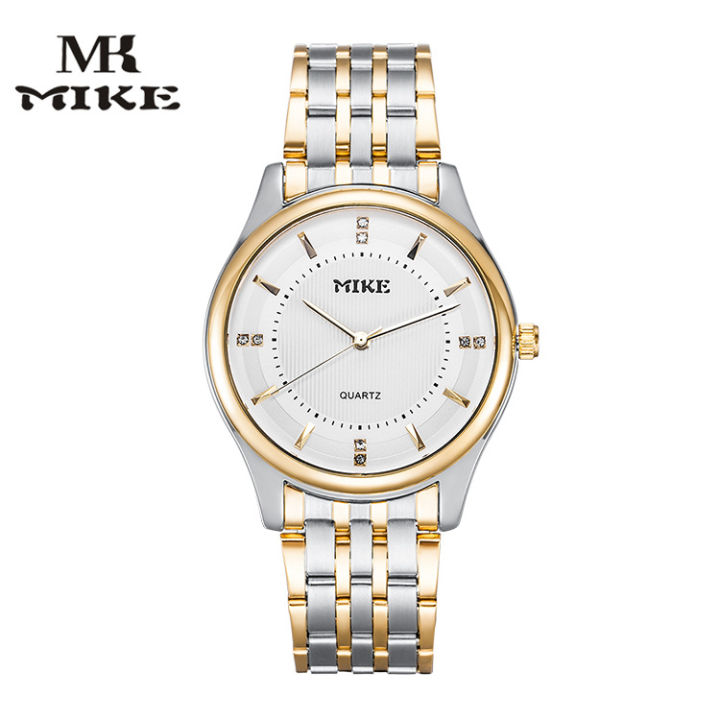 MK MIKE Men's and Women's Waterproof Quartz Watch Steel Band Couple Watch with Business and Leisure Room Gold Watch